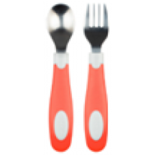 軟手柄不鏽鋼圓邊叉匙套裝 - 珊瑚色