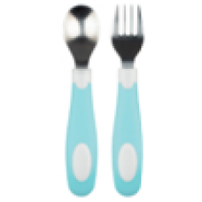 軟手柄不鏽鋼圓邊叉匙套裝 - 綠色