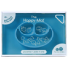 Happy Mat 矽膠笑臉餐碟+檯墊 - 彩藍