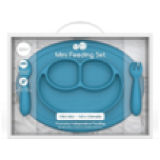 Mini Mat 矽膠迷你笑臉餐碟+餐具套裝 - 彩藍