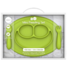 Mini Mat 矽膠迷你笑臉餐碟+餐具套裝 - 青綠
