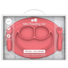 Mini Mat 矽膠迷你笑臉餐碟+餐具套裝 - 珊瑚