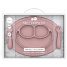 Mini Mat 矽膠迷你笑臉餐碟+餐具套裝 - 北歐粉紅