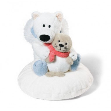 NICI Polar bear 15cm & seal 10cm on cushion