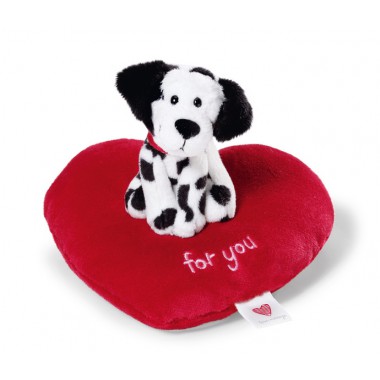 NICI Love Dog 10cm on heart cushion 15cm
