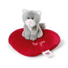 Love Cat 10cm on heart cushion 15cm