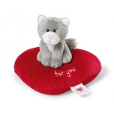 Love Cat 10cm on heart cushion 15cm