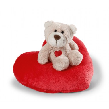 NICI Love bear light-brown 10cm on heart-cushion 15cm