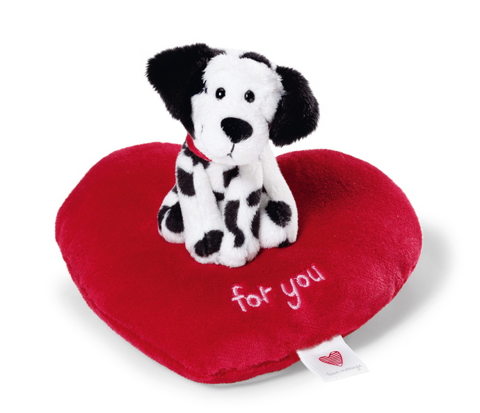 NICI Love Dog 10cm on heart cushion 15cm