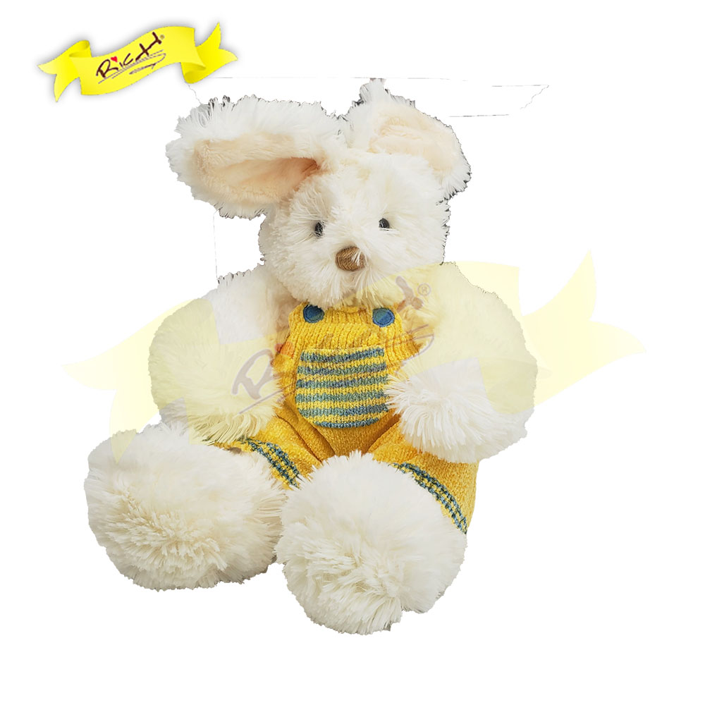 Bean Bag Cream Bunny with Yellow Chenille Knit Overall (33cm) - 10A0431R