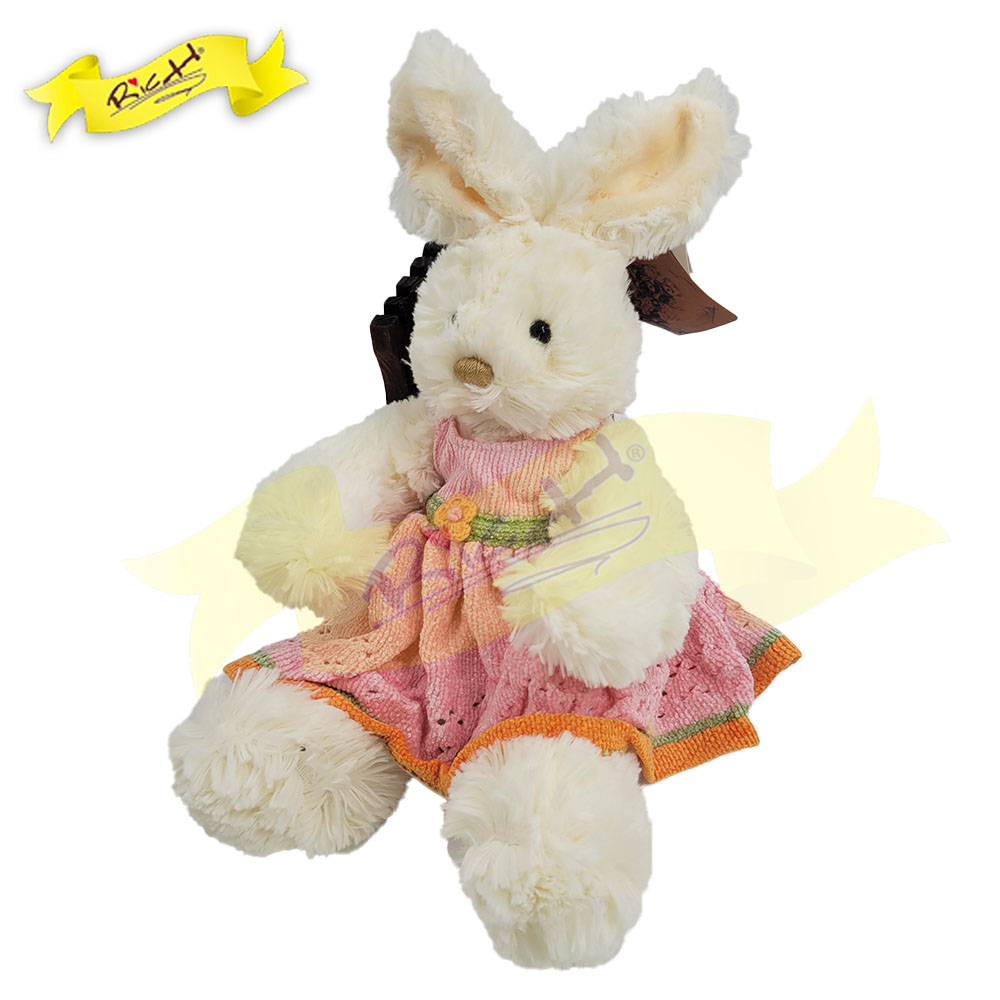 Bean Bag Cream Bunny with Baby Pink Chenille Knit Dress (33cm) - 10A0433