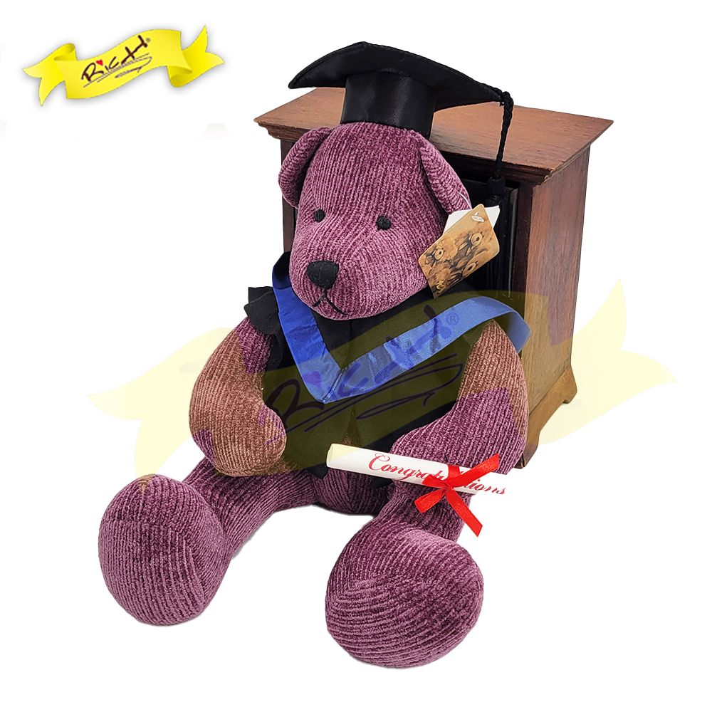 Chenille Knitted Graduation Teddy Bear Purple (43cm) - P9007PUG